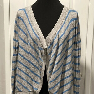 Hollister Blue and Grey Striped Open Front Cardigan Small